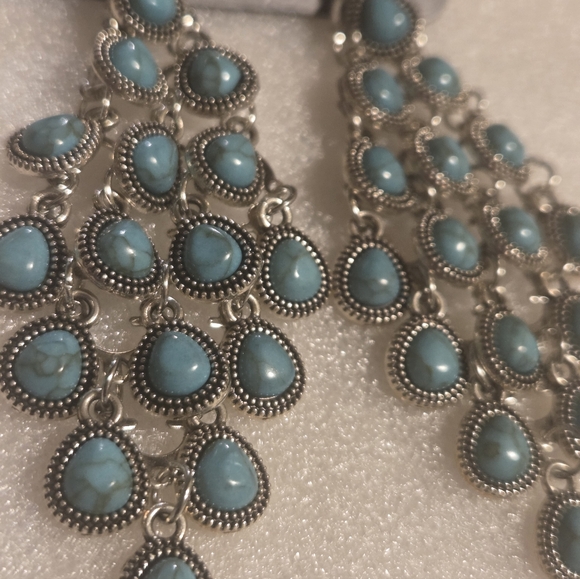 Silver and Turqouise Stone Teardrop Earrings - Picture 3 of 3